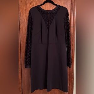 Eloquii pretty black dress with window panel sleeves and chest, size 16